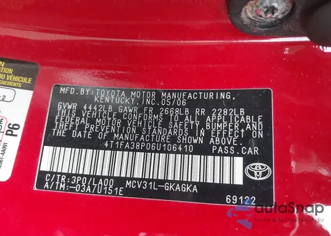 2006 Toyota Camry Solara Sle from USA, damaged, VIN 4T1FA38P06U106410